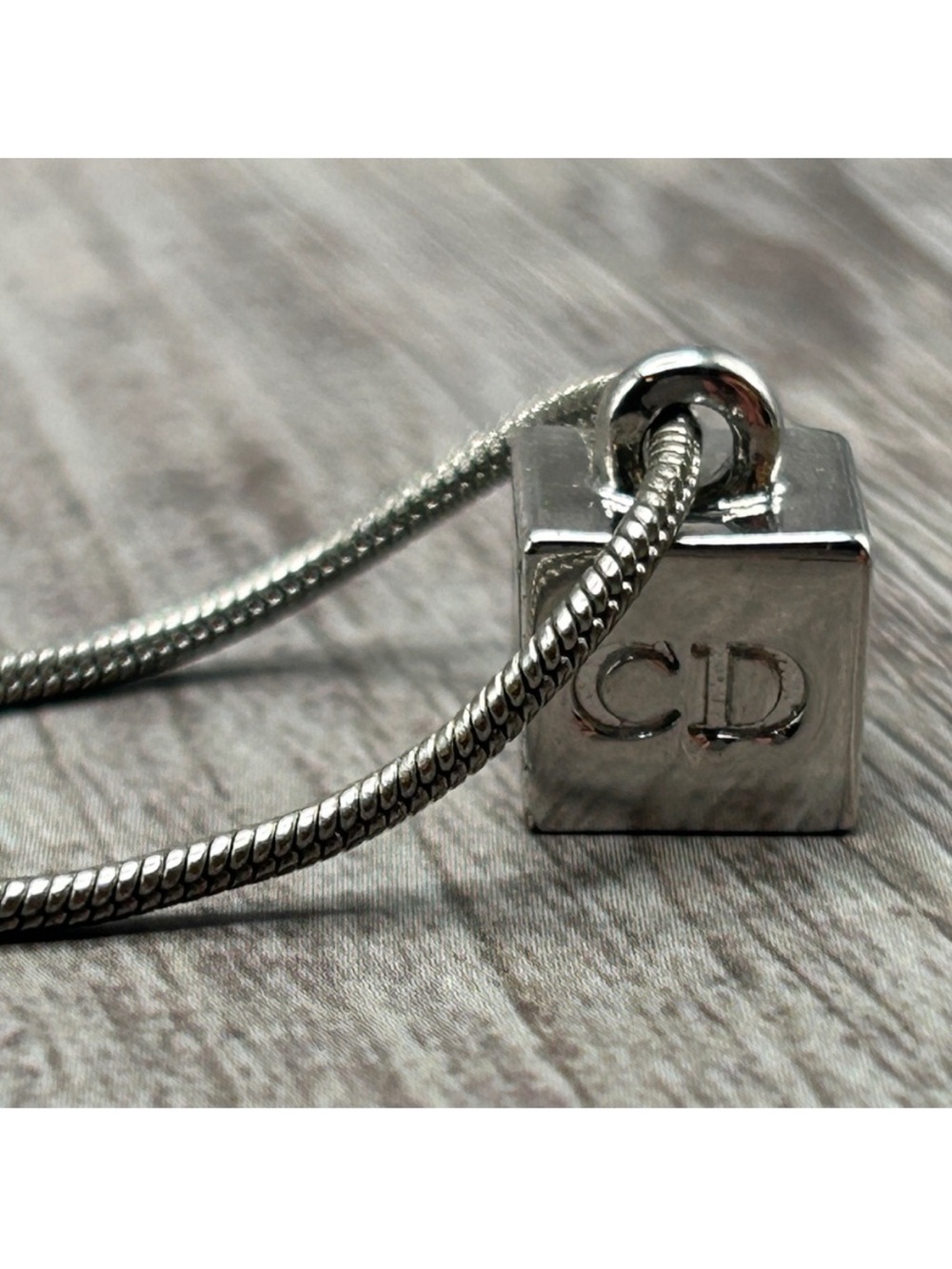 DIOR VTG Y2K Palladium-Plated Cube Logo Necklace Silver-Tone Vintage 2000s EUC - Picture 5 of 11